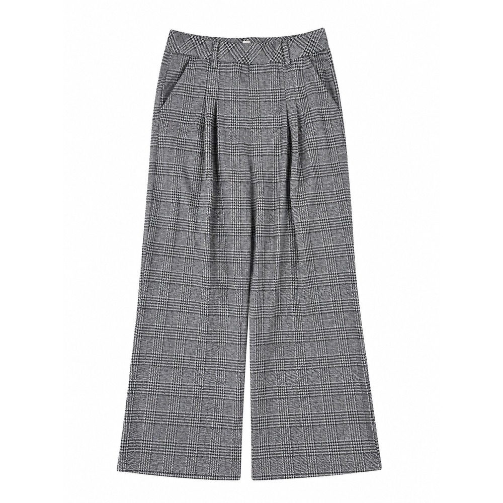 Halara Pants Womens L Gray Plaid Wide Leg High Waist Pleated Stretch NWT - Picture 4 of 5